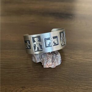Vintage Bell Trading Post Nickel Silver Ornate Story teller Cuff Bracelet